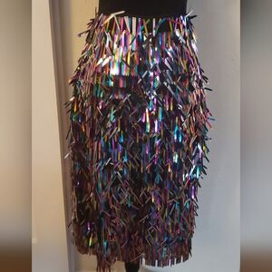 Iridiscent Sequin Fringe Midi Skirt